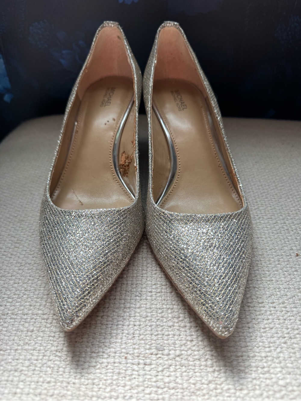 Michael Kors Silver Glitter Pointed Pumps- size 9M
